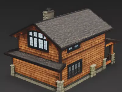 Natural Cedar and Stone Rustic Lodge 3D Model Low-poly 3D model