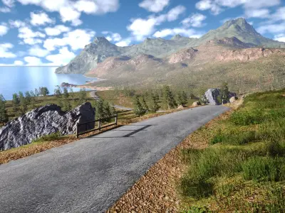 Coastal Mountain Range Game Environment Low-poly 3D model