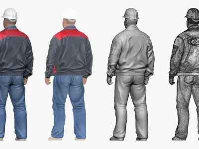 001204 worker man in gray special suit and helmet 3dp 3D print model