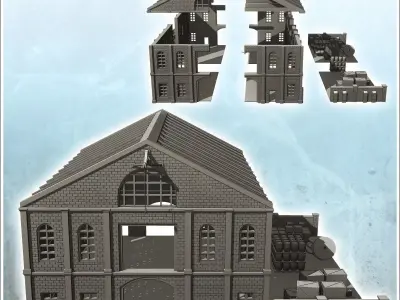 Large multi-storey brick industrial warehouse with outdoor stora 3D print model purchase