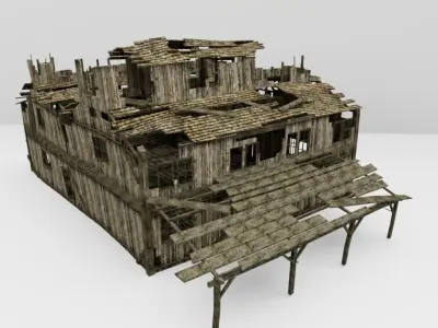 old wood house wrecked Low-poly 3D model