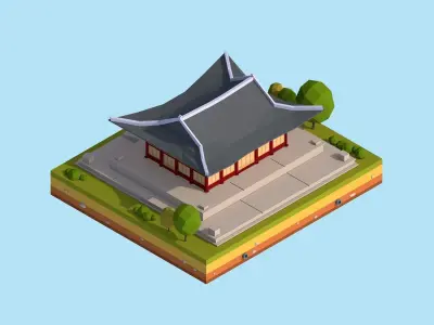 Cartoon Low Poly Deoksugung Palace Landmark Low-poly 3D model