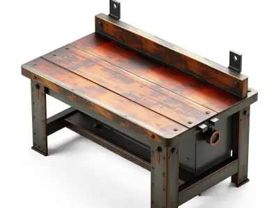 Industrial Wood Metal Workbench Low-poly 3D model