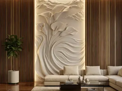  Modern Calla Lily Relief Panel Wall Decor Set STL Mural CNC 330 3D model