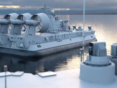  Large Military Hovercraft with Triple Jet Engines Gray 