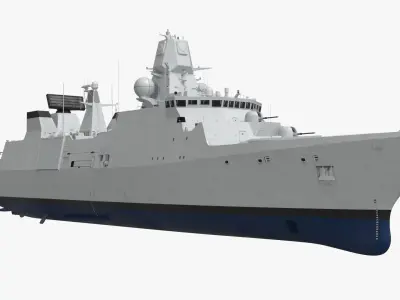  Navy Frigate with Radar Systems and Helicopter 