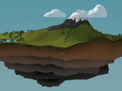 Low Poly Nature island with mountains and trees Low-poly 3D model