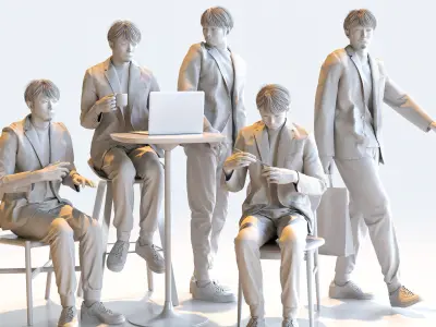 Posed Asian Casual Man - 5 Pack 1 - C1-M1S 3D model