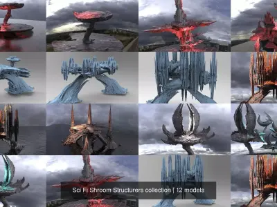 Sci Fi Shroom Structurers collection 3D Model Pack