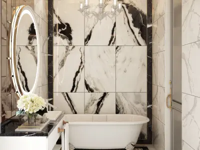 BATHROOM with marble floors and bathtub 3D model