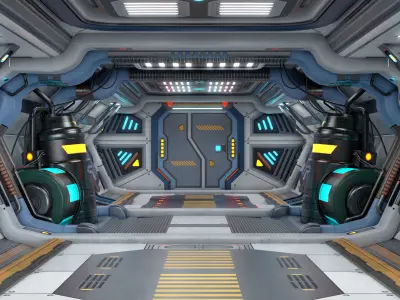 3D Sci-Fi Corridor 02 All PBR Unity UE Textures Low-poly 3D model