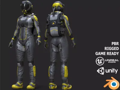 Female Space Suit Black LITE VERSION Low-poly 3D model