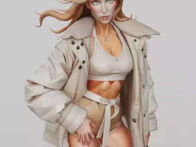 Stylized Female Character Blonde Woman Beige Coat 3D Low-poly 3D model