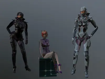 Cyborg Woman Low-poly 3D model