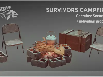 Post-Apocalyptic Campfire Set - UE5 Ready Low-poly 3D model