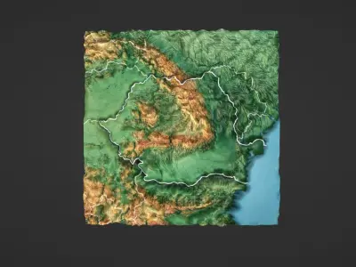 Romania  Map Topography Low-poly 3D model