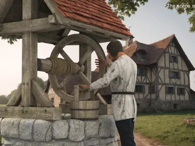  Medieval Farmer by Well 