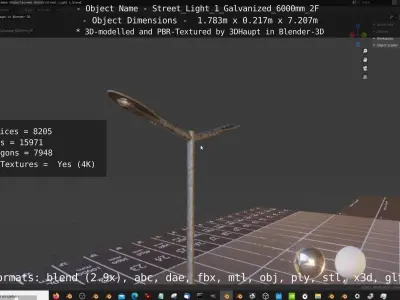 Street Light 1 Galvanized 6000mm 2F Low-poly 3D model