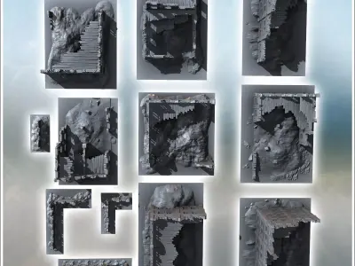 Set of twelve large modern and futuristic ruins with floors 4 -  3D print model