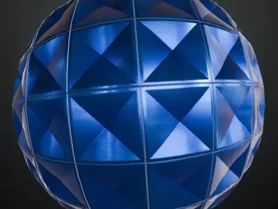 Modern Glossy Cerulean Blue Geometric Pyramid Tiles PBR Seamless Texture
