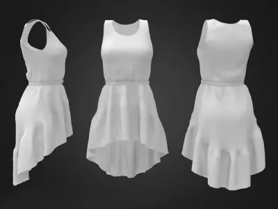 Flouncing Hem Dress With Belt Low-poly 3D model