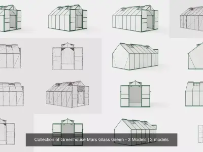 Collection of Greenhouse Mars Glass Green - 3 Models 3D Model Pack