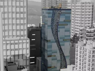Four Modern Buildings  Low-poly 3D model