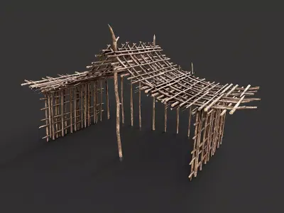 Primitive Wood Stick Jungle Shelter 18 Low-poly 3D model