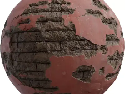 PBR Peeling Pink Plaster over Stone Texture