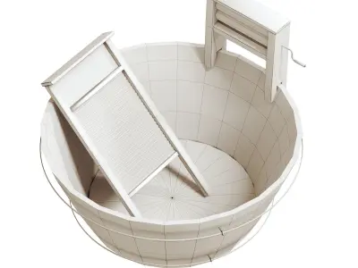 Washboard basin wood old PBR texture Low-poly 3D model