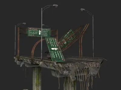 Broken Bridge Low-poly 3D model