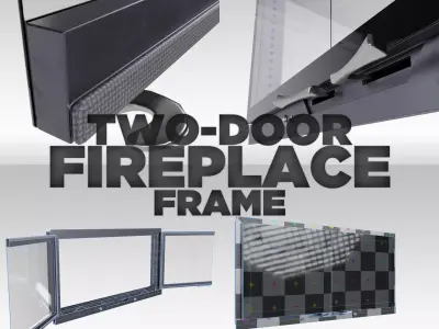 Black fireplace glass two door frame 3D model