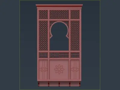 Mashrabiya 2 wooden door with decorative carvings 3D model