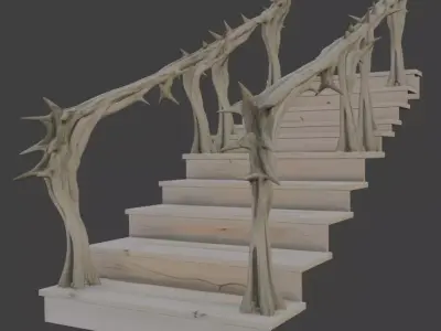 Dark Fantasy Spiked Organic Staircase Horror Thorn Balusters 3D model