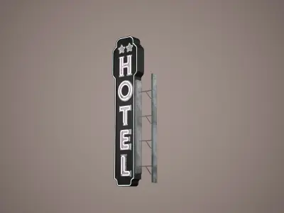 Billboard Set Low Poly Game Ready hotel sign Low-poly 3D model