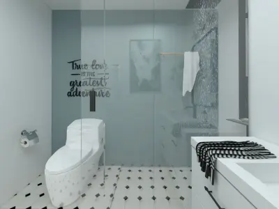 simple clean fresh pastel blue white bathroom wc scene 3D model