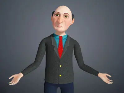 Cartoon Old Man Rigged Character Businessman Boss 3D model