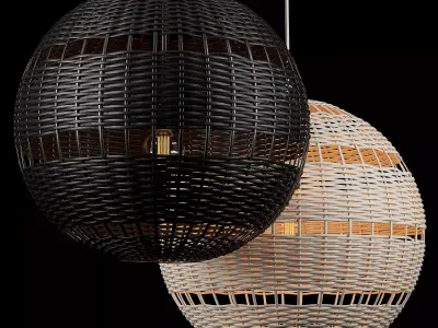 RH Montauk rattan round pendant Free 3D model