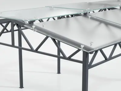 Carport table with two metal legs and glass top 3D model