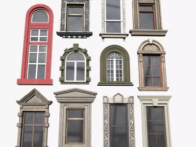 Classic Cartoon style of PBR Modular Windows Collection 3 Low-poly 3D model