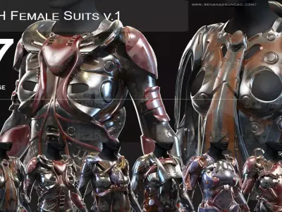 27 Female Scifi Suits KitBash with Uvs Plus ZTL  LP HP 3D model
