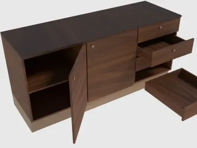 Cabinet 1 - Game Ready wooden with two drawers Low-poly 3D model