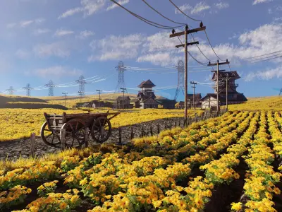 Farm Flower Field Scene 3D model