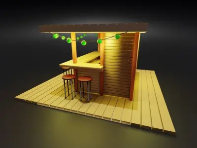 wooden tiki bar Low-poly 3D model