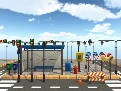 Cartoon Street Props Low-poly 3D model