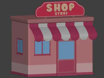 Cartoon Building - Shop - Market Low-poly 3D model