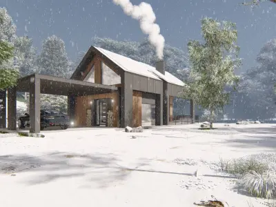 modern barn house 3d model  Low-poly 3D model