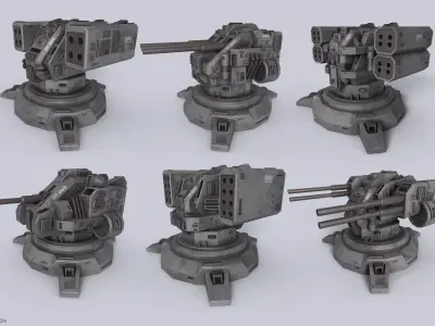 Defense turret collection 3D Model Pack
