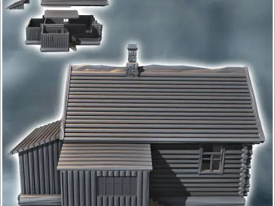 Log house with annex and fireplace 4 - Modern WW2 WW1 World War  3D print model