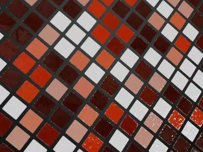 Multi-Toned Red and White Glossy Square Tiles PBR Seamless Texture